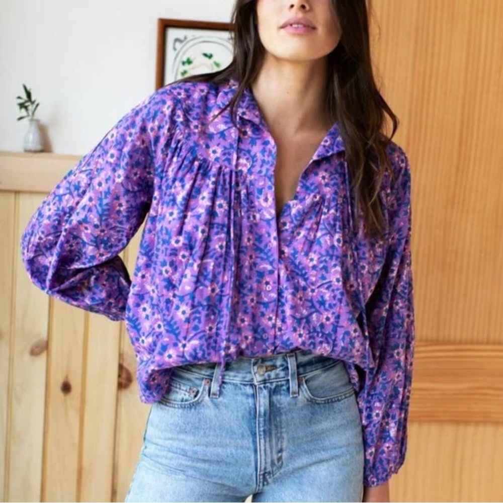 Emerson Fry Purple Floral Button-Up Blouse